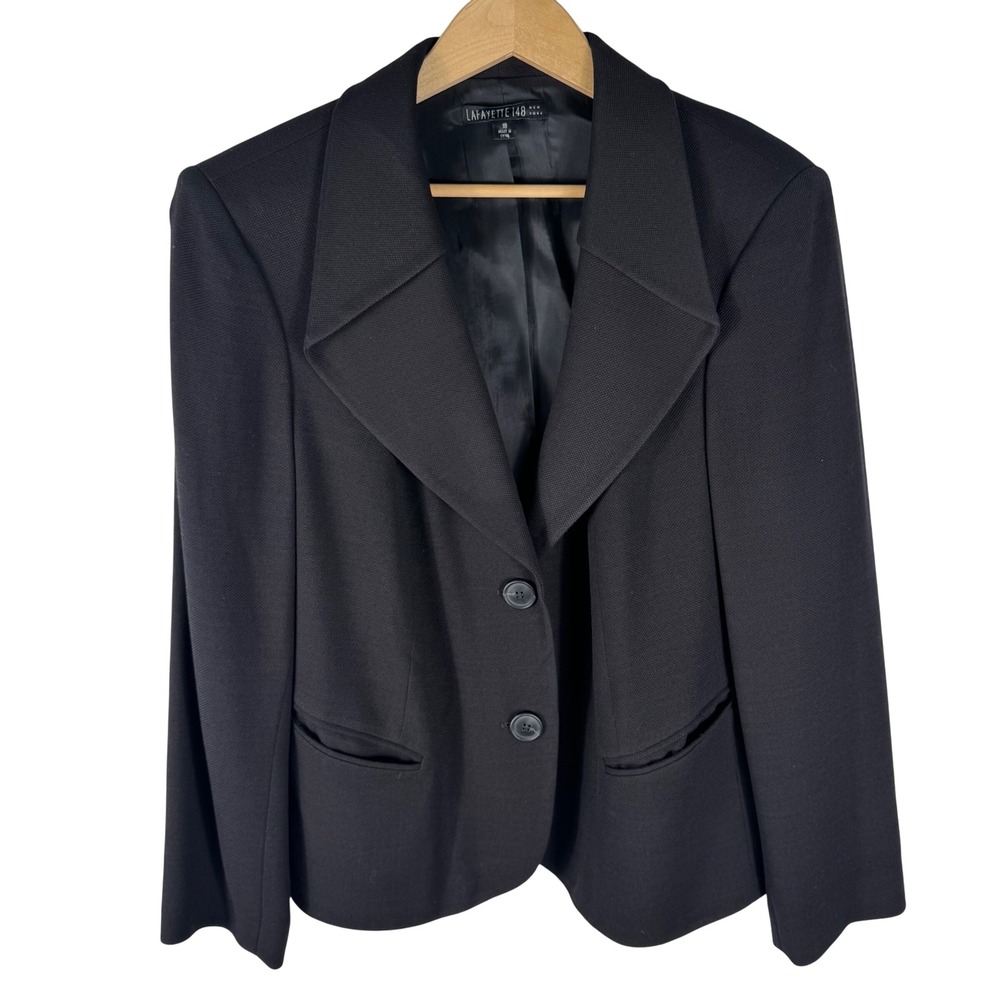 Lafayette 148 New York Wool Blend Two Button Blazer Womens 18 Black Jacket